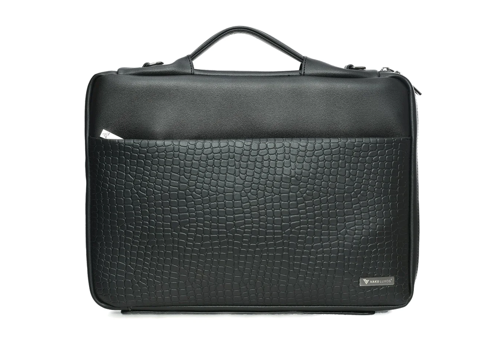 Vaku Luxos® CROCO SERIES Premium Collection for Macbook 13"|16" Refined Leather Sleeve with Strap highly durable - Black